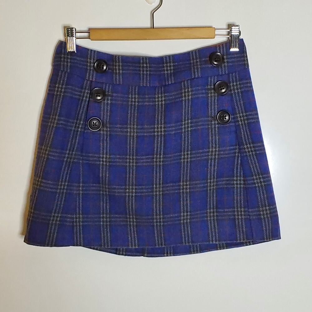 Gap purple wool blend satin lined short plaid skirt Size 1 Excellent condition